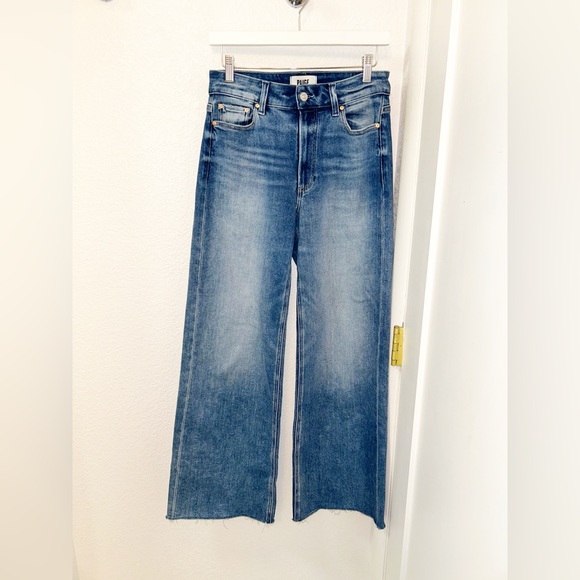 NwoT PAIGE The Anessa 31” Medium Slight Faded Wash Raw Hem Wide Leg Jeans SZ: 27 - Picture 2 of 15